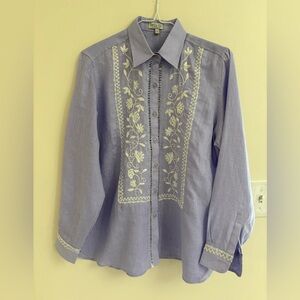 Gorsuch Bella Tu Ariel Linen Shirt Lavender Beaded Embroidered Floral luxe chic